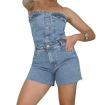 Macaquinho Jeans curto sem alça verão 2025 Macaquinho Jeans curto sem alça verão 2025