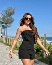 Macaquinho Jeans Feminino 100% Algodão Preto