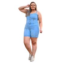 Macaquinho Jeans Feminino Plus Size Azul Claro