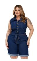 Macaquinho Jeans Plus Botão Com Laço - Edição Limitada
