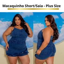Macaquinho jeans Short Saia e Alça Plus Size com lycra
