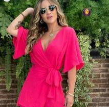 Macaquinho Leila - Tecido Duna, Decote V, Manga 3/4, Tamanho Único