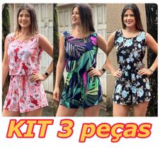 Macaquinho Macacão KIT com 3 Moda Casual 4 Modelos Sortidos Liganete Estampados Macaquinho Macacão KIT com 3 Moda Casual 4 Modelos Sortidos Liganete Estampados