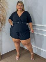 Macaquinho Manga 3/4 com Cinto Plus Size em Crepe Twill - REF.5058 Macaquinho Manga 3/4 com Cinto Plus Size em Crepe Twill - REF.5058