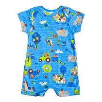 Macaquinho Manga Curta para Bebê Menino em Tecido Suedine Premium cor Azul Estampado - Up Baby Macaquinho Manga Curta para Bebê Menino em Tecido Suedine Premium cor Azul Estampado - Up Baby