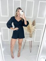 Macaquinho Manga Longa Bufante Cruzada (Preto) Macaquinho Manga Longa Bufante Cruzada (Preto)