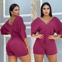 Macaquinho midi manga flare Nanda festa moda feminino Virgínia gola V verão lançamento tendência malha fria bom para gravida gestante - MDModas