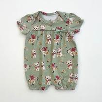 Macaquinho Milon Infantil Bebes Menina Verde Gatinhas Verão Moda Kids 2001194