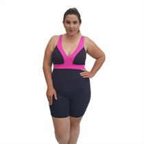 Macaquinho Natação Light Plus Size Preto e Pink com Sustentação