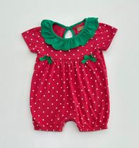 Macaquinho P/GG Kyly Bebê Feminino Vermelho Poá com Gola Verde Macaquinho P/GG Kyly Bebê Feminino Vermelho Poá com Gola Verde
