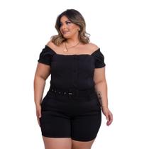 Macaquinho Plus Size Ciganinha Botão elastec Veste 48 a 52