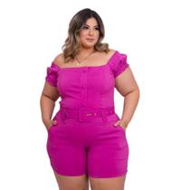 Macaquinho Plus Size Ciganinha Botão elastec Veste 48 a 52