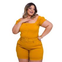 Macaquinho Plus Size Ciganinha Botão elastec Veste 48 a 52