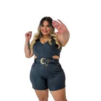 Macaquinho Plus Size Cirrê c Cinto Aberto do Lado 0479