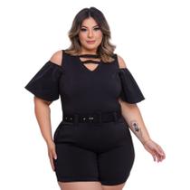 Macaquinho Plus Size Com Cinto Roupas Femininas 48 ao 52 0023