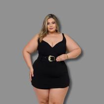 Macaquinho Plus Size Curto Short Saia Alça C Cinto 0607