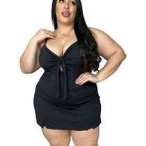 Macaquinho Plus Size de Alça Short Saia detalhe de Fenda 0385