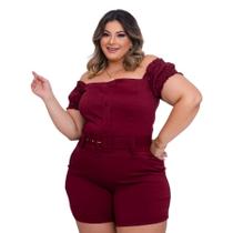 Macaquinho Plus Size Feminino Ciganinha Botão Elastec 0141