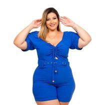 Macaquinho Plus Size Feminino Curto Amarrar Busto Com Cinto 0376