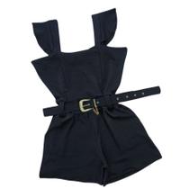 Macaquinho Plus Size Feminino Curto com Bolso + Cinto 0399 Macaquinho Plus Size Feminino Curto com Bolso + Cinto 0399