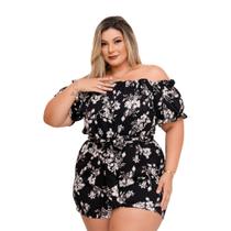 Macaquinho Plus Size Feminino Curto Estampado com Faixa 0423