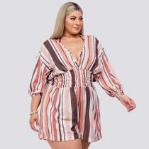 Macaquinho Plus Size Feminino Estampado Listra com Top 0249 Macaquinho Plus Size Feminino Estampado Listra com Top 0249