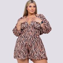 Macaquinho Plus Size Feminino Estampado Listra com Top 0249