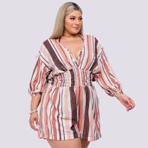 Macaquinho Plus Size Feminino Estampado Listra com Top 0249 Macaquinho Plus Size Feminino Estampado Listra com Top 0249