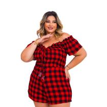 Macaquinho Plus Size Feminino Estampado/Xadrez 0477