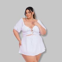 Macaquinho Plus Size Feminino Short Saia Aberto Cintura 0439