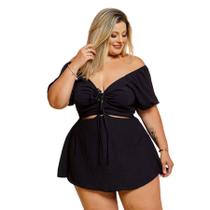 Macaquinho Plus Size Feminino Short Saia Aberto Cintura 0439