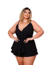 Macaquinho Plus Size Feminino Short Saia Laço 0443