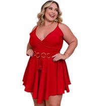 Macaquinho Plus Size Feminino Short Saia Rodada Argolas 0561 -
