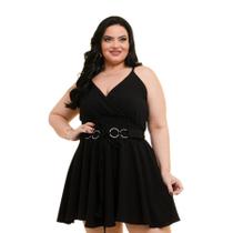 Macaquinho Plus Size Feminino Short Saia Rodada Argolas 0561 Macaquinho Plus Size Feminino Short Saia Rodada Argolas 0561