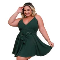 Macaquinho Plus Size Feminino Short Saia Rodada Argolas 0561 Macaquinho Plus Size Feminino Short Saia Rodada Argolas 0561