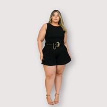 Macaquinho Plus Size Feminino Solto Com Cinto Bolso 0664