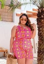 Macaquinho Plus Size Floral com Alças de Renda Macaquinho Plus Size Floral com Alças de Renda