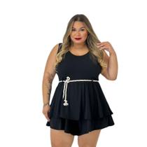 Macaquinho Plus Size Princesa Estampado Short Saia C Cordão 0354