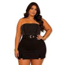 Macaquinho Plus Size sem alça Short Saia Strass 0687 - Macaquinho Plus Size sem alça Short Saia Strass 0687 -