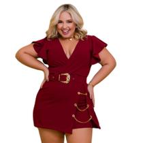 Macaquinho Plus Size Short Saia Corrente C Cinto 0582