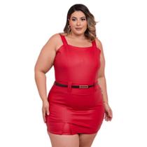 Macaquinho Plus Size Short Saia material sintético C Cinto 0530 Macaquinho Plus Size Short Saia material sintético C Cinto 0530