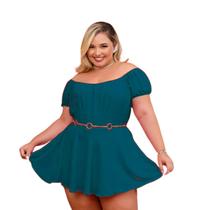 Macaquinho Plus Size Short Saia Rodada C Cinto 0589 Macaquinho Plus Size Short Saia Rodada C Cinto 0589