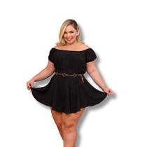 Macaquinho Plus Size Short Saia Rodada C Cinto 0589