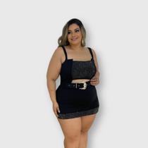Macaquinho Plus Size Short Saia Strass Moda Plus Size 0654