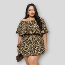Macaquinho Plus Size Shorts Saia Onça C Cinto 0632