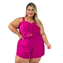 Macaquinho Plus Size XGG c Botão e Bolsos Veste 54 até 56 0536