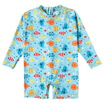 Macaquinho Praia Infantil Proteção UV 50+ Peixinhos Azul Tip Top Macaquinho Praia Infantil Proteção UV 50+ Peixinhos Azul Tip Top
