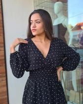 Macaquinho preto de poá manga longa