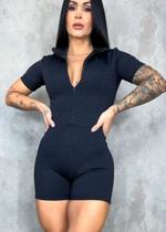 Macaquinho Preto Jacquard Zip Macaquinho Preto Jacquard Zip