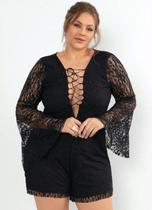 Macaquinho Renda Plus Size Decote Feminino Curto Festa Sexy